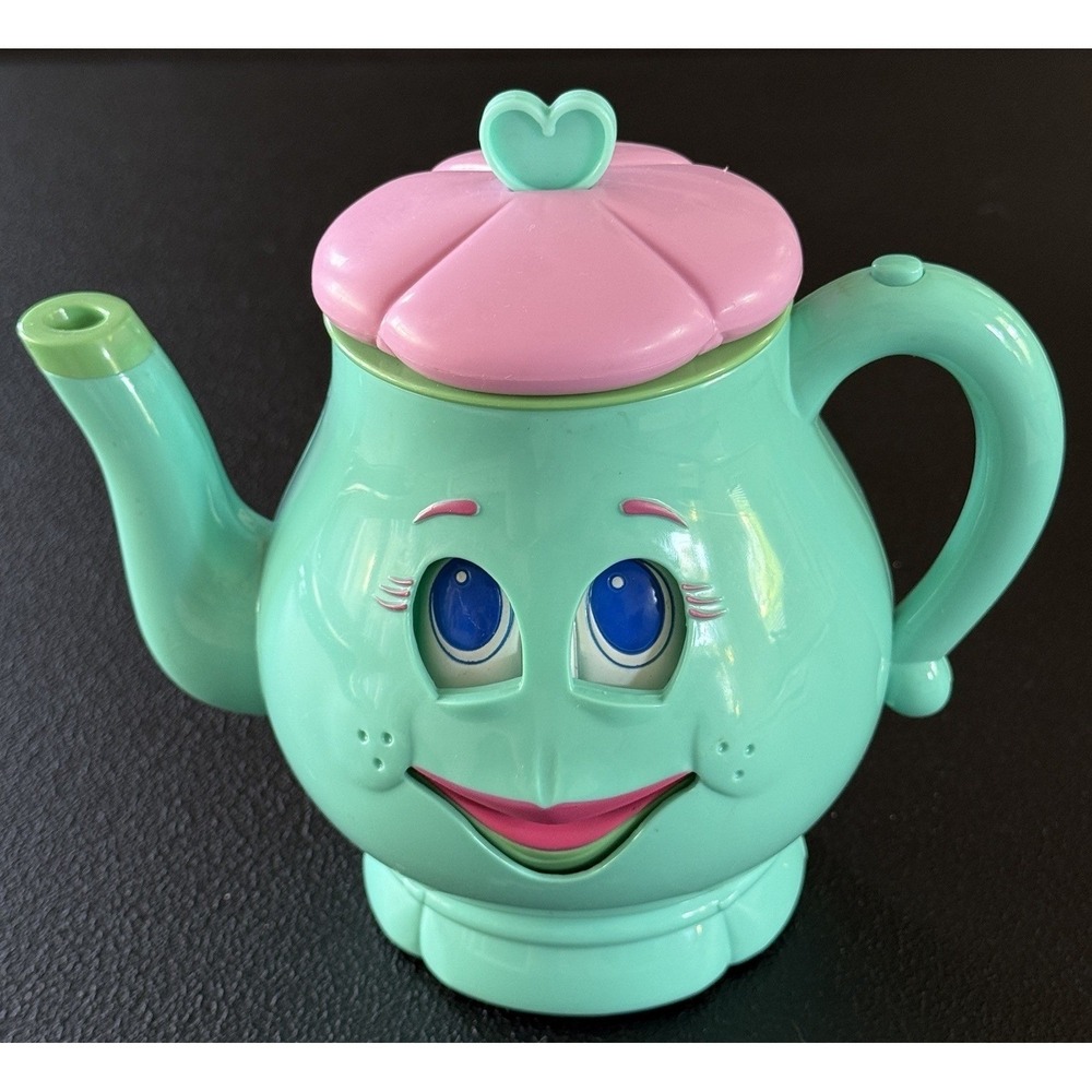 Vintage 2003 MMTL Talking‎ Teapot Toy Mint Green Pink Heart Lid Animated Face